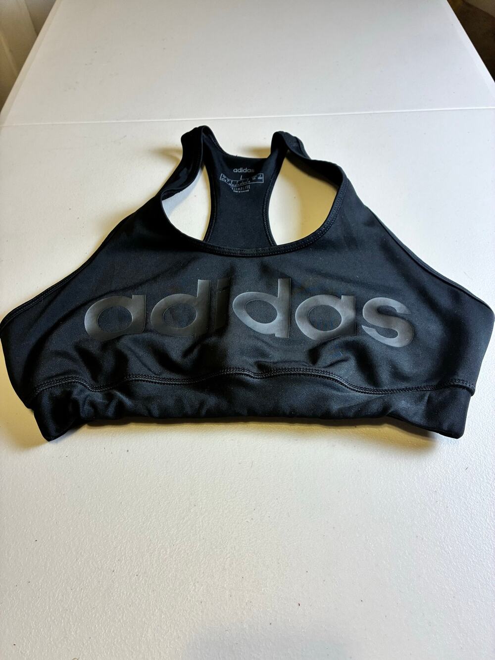 Adidas Climalite Sports Bra Women's Large Black Racerback Med Support Athletic